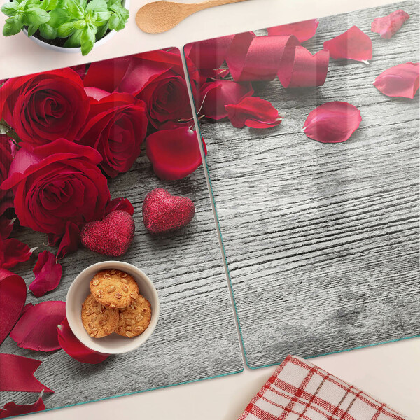 Szklana deska kuchenna Róże i płatki serca