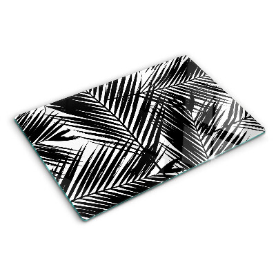 Deska kuchenna szklana Liście palm w czerni i bieli