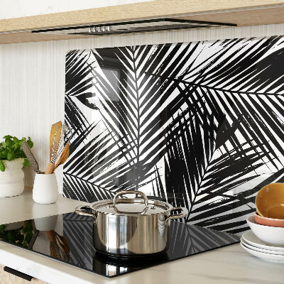 Deska kuchenna szklana Liście palm w czerni i bieli