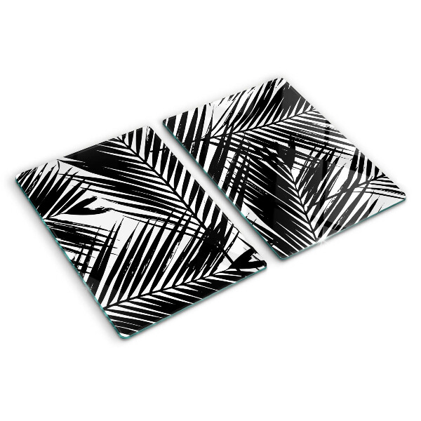 Deska kuchenna szklana Liście palm w czerni i bieli