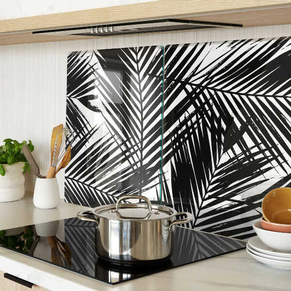 Deska kuchenna szklana Liście palm w czerni i bieli