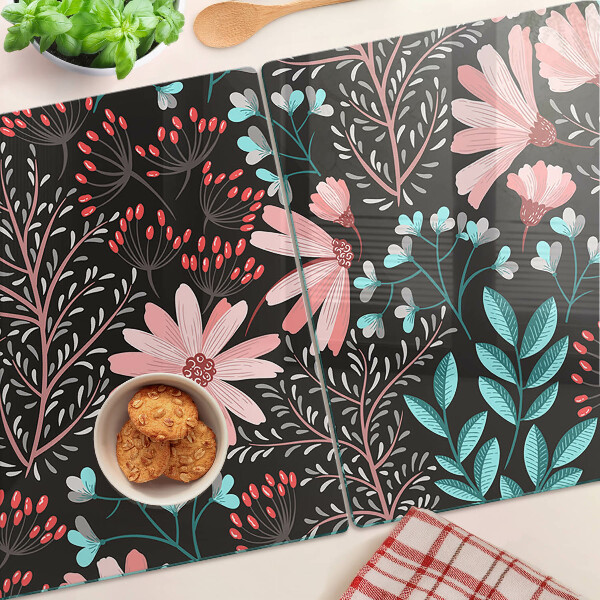 Szklana deska do krojenia Kwiatowy wzór na ciemnym tle