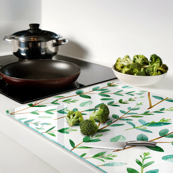 Szklana deska do krojenia Liście i gałązki w zieleni