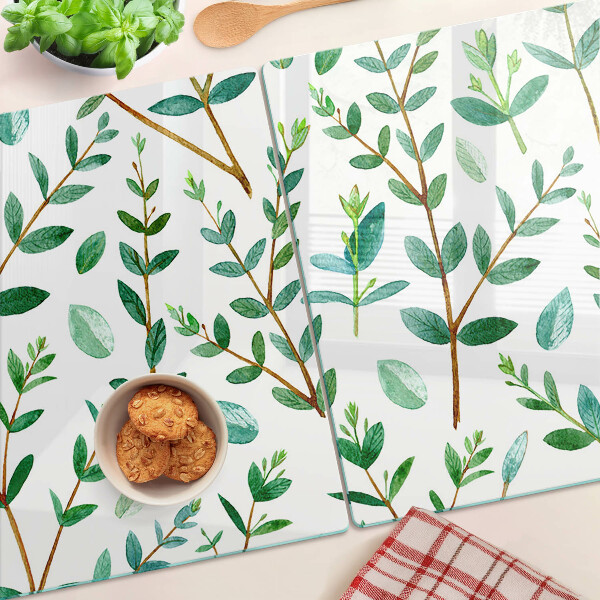 Szklana deska do krojenia Liście i gałązki w zieleni
