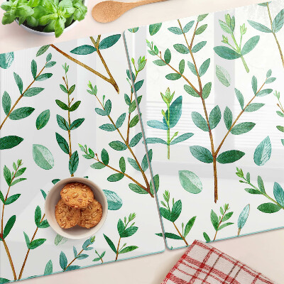 Szklana deska do krojenia Liście i gałązki w zieleni
