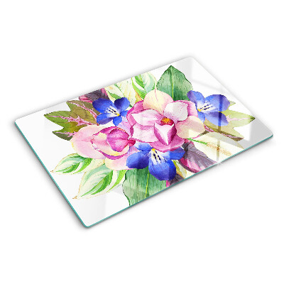 Snijplanken glas Bloemenpatroon met roze en blauwe bloemen