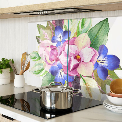 Szklana deska kuchenna Kwiatowy wzór z różowymi i niebieskimi kwiatami
