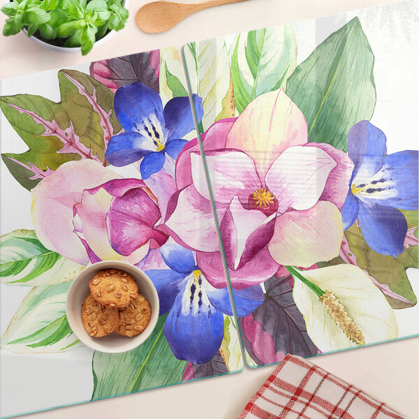 Snijplanken glas Bloemenpatroon met roze en blauwe bloemen