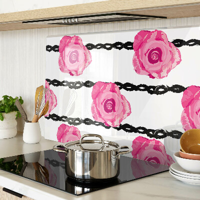 Deska kuchenna szklana Róże na tle czarnej linii