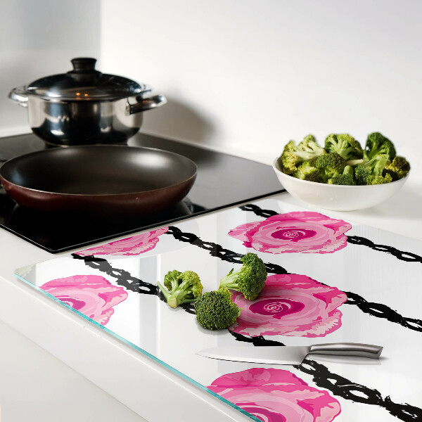 Deska kuchenna szklana Róże na tle czarnej linii