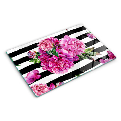 Szklana deska do krojenia Kwiaty piwonii na paskach