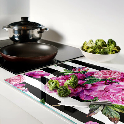 Szklana deska do krojenia Kwiaty piwonii na paskach