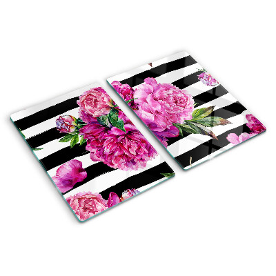 Szklana deska do krojenia Kwiaty piwonii na paskach
