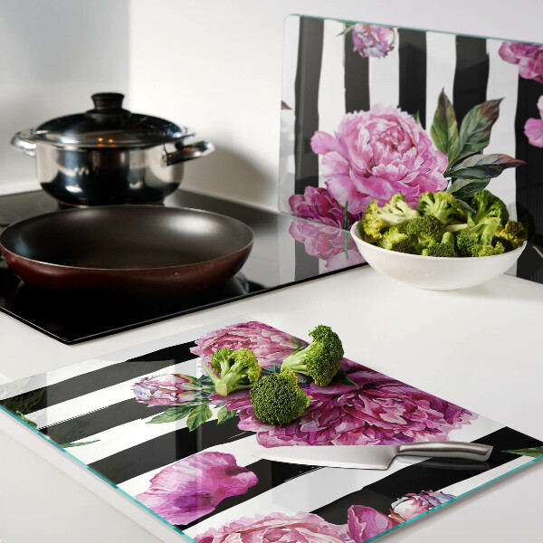 Szklana deska do krojenia Kwiaty piwonii na paskach