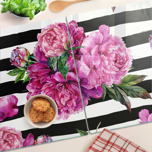 Szklana deska do krojenia Kwiaty piwonii na paskach