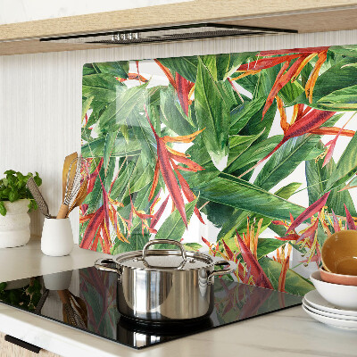 Szklana deska kuchenna Tropikalne liście i kwiaty