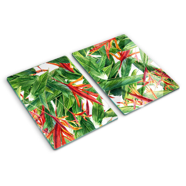 Szklana deska kuchenna Tropikalne liście i kwiaty