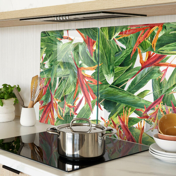 Szklana deska kuchenna Tropikalne liście i kwiaty