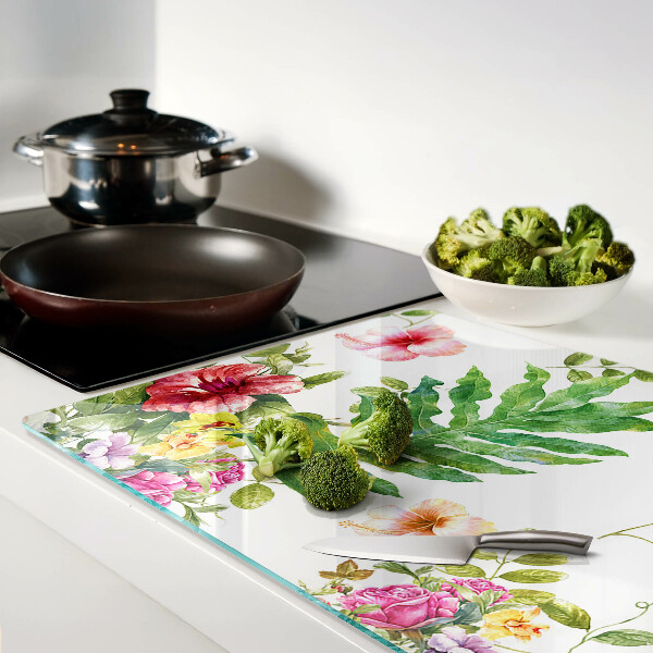 Szklana deska kuchenna Kwiatowy wzór z liśćmi