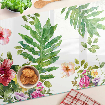 Szklana deska kuchenna Kwiatowy wzór z liśćmi