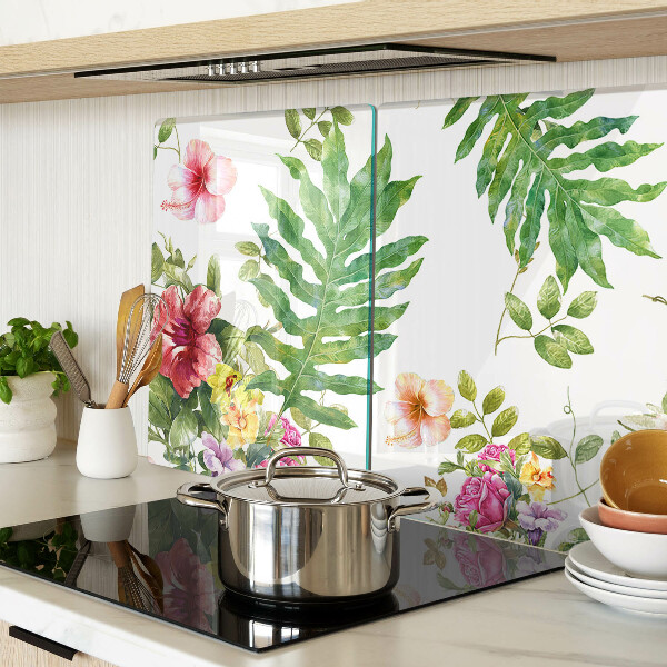 Szklana deska kuchenna Kwiatowy wzór z liśćmi
