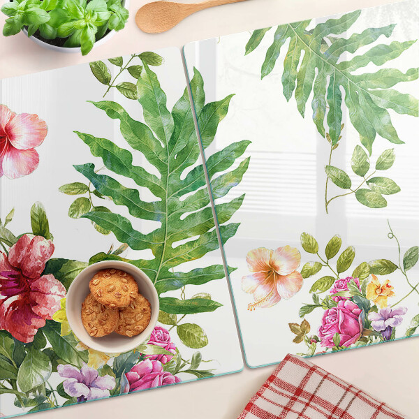 Szklana deska kuchenna Kwiatowy wzór z liśćmi