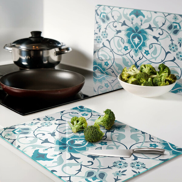 Deska kuchenna szklana Kwiatowy wzór w odcieniach niebieskiego