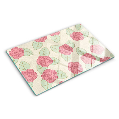 Deska kuchenna szklana Róże na liściach