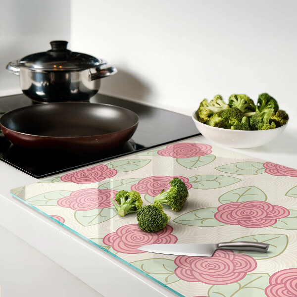 Deska kuchenna szklana Róże na liściach