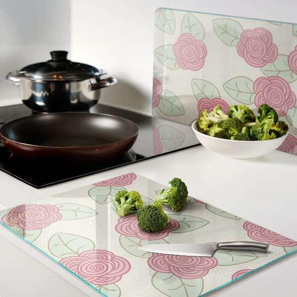 Deska kuchenna szklana Róże na liściach