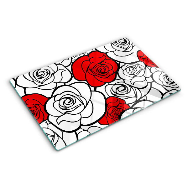 Deska kuchenna szklana Róże w białym i czerwonym kolorze