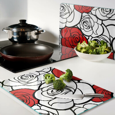 Snijplanken glas Rozen in wit en rood