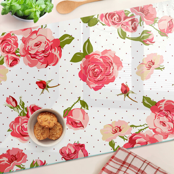 Szklana deska do krojenia Róże na białym tle