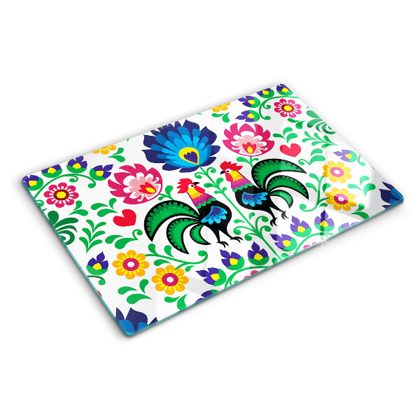 Szklana deska do krojenia Motyw ludowy z kogutami