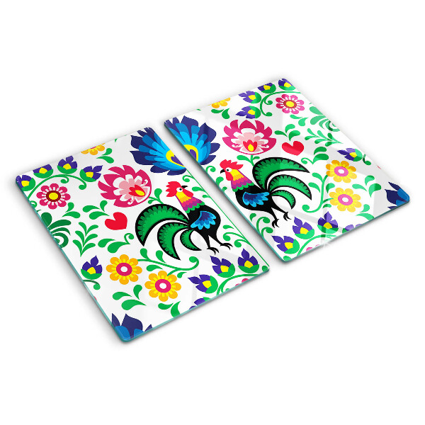 Szklana deska do krojenia Motyw ludowy z kogutami