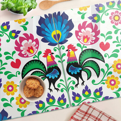 Szklana deska do krojenia Motyw ludowy z kogutami