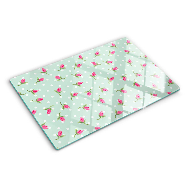 Szklana deska kuchenna Różowe tulipany na zielonym tle