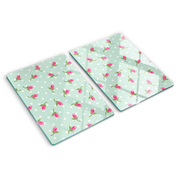 Szklana deska kuchenna Różowe tulipany na zielonym tle