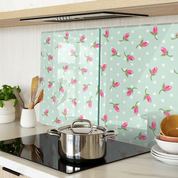 Snijplanken van glas Roze tulpen op een groene achtergrond