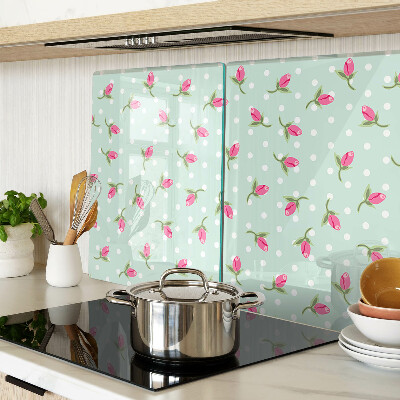 Snijplanken van glas Roze tulpen op een groene achtergrond