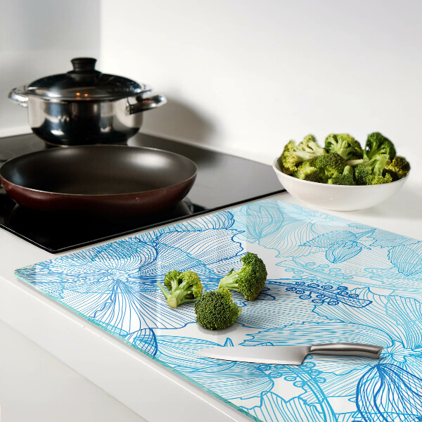 Szklana deska kuchenna Kwiatowy wzór w odcieniach niebieskiego