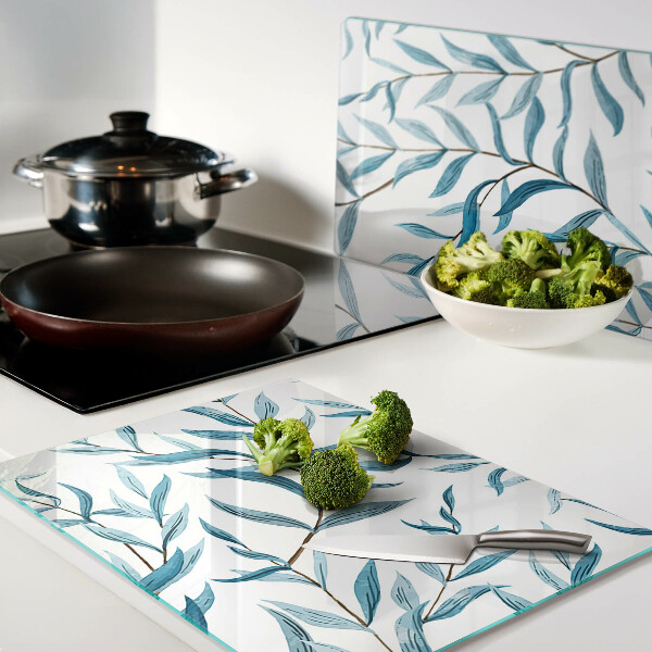 Snijplanken glas Bladeren in verschillende tinten blauw
