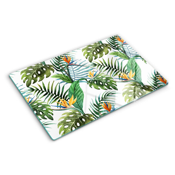 Deska kuchenna szklana Tropikalne liście i kwiaty