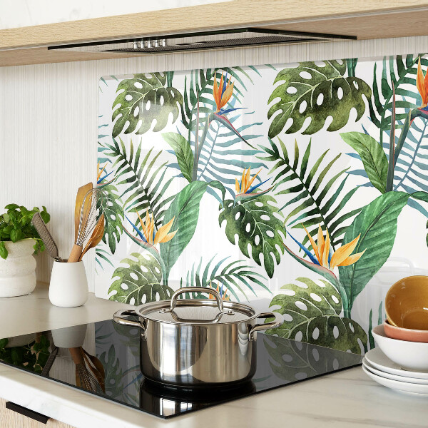 Deska kuchenna szklana Tropikalne liście i kwiaty