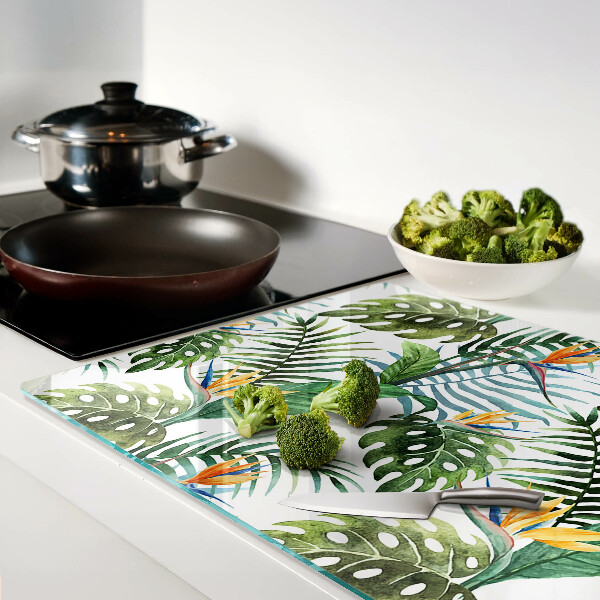 Deska kuchenna szklana Tropikalne liście i kwiaty