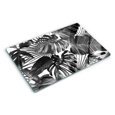 Szklana deska kuchenna Liście tropikalne w czerni i bieli