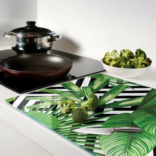 Szklana deska kuchenna Tropikalne liście na paskach