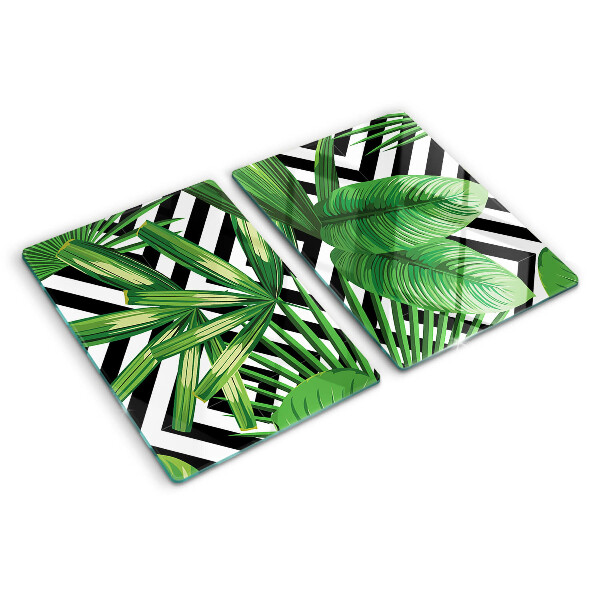 Szklana deska kuchenna Tropikalne liście na paskach