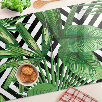 Szklana deska kuchenna Tropikalne liście na paskach