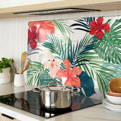 Deska kuchenna szklana Tropikalny motyw roślinny z kwiatami